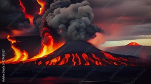 Dramatic footage capturing the eruption of a volcano. Perfect for documentaries, educational videos, or illustrating natural disasters in multimedia projects. Stock Video