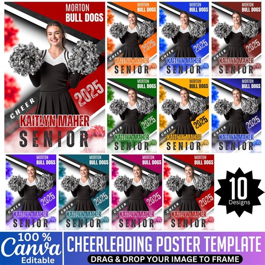 10 Cheerleading Poster Template, Editable Canva Template, Senior Night Banners, Sport Background & Digital Backdrop, Sport Design, File - Etsy