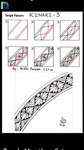 How to draw - Tangle Kinari-3 #tanglemarathon #borderandframetangle #kinariTangles #kinari3 | Nidhi Prakash Arts