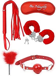 Sex Whip Fluffy Handcuffs with Keys, Plastic Mouth Gag Ball, Satin Mask, Feather Tickler Crop, Adult Plush Stainless Steel Handcuffs, Cosplay Couples BDSM Kit