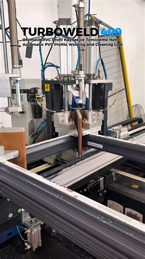 Perfect Harmony in Production: TURBOWELD 400 Automatic PVC Profile Welding and Cleaning Line Redefining industrial efficiency, TURBOWELD 400 integrates OMRM 122 (4-corner welding), CS (cooling station), a robotic arm, and OMR 119 (CNC corner cleaning) systems into a single, seamless production line. • Independent operation capability between machines • Barcode reader and automatic program loading • Unlimited profile cleaning program memory • Remote connection for fault diagnostics and fast servi