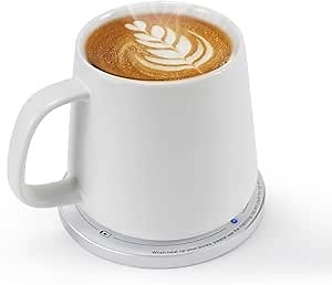 APEKX Self-Heating Ceramic Mug Set - 130°F / 55°C Optimal Temperature Control, Wireless 15W Phone Charging Pad - 12.8 fl oz/380 mL Capacity with USB-C Power Adapt (White)