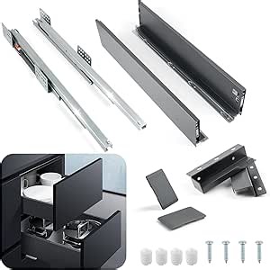 Slim Wall Drawer System, Ultra-Thin Tandem Box Slide, Slim Soft Close Drawer Slide Full Extension, Kitchen/Cabinet/Office Drawer System, Soft Close Runner 100LB (1 Pack, Slide 22in, Side Wall 4.5in)