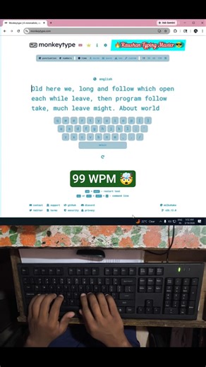 99 WPM 🤯 Typing Speed Look #typingspeedtest #fasttyping #typingtest #monkeytype #raushantypingmaster