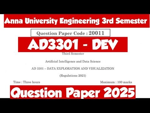 AD3301|Question paper|DEV|Data Exploration and Visualization|Question paper with answer key 2025|