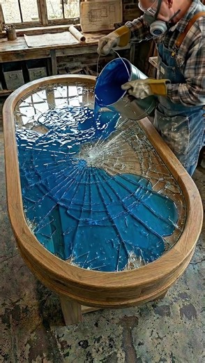Smashing Glass to Build an EPIC Epoxy Table! 🔨🤯 #shorts