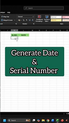 How to generate date & serial number in excel #excel