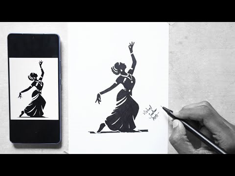 Beautiful Classical Dance Silhouette Drawing | Step by Step Black & White Art