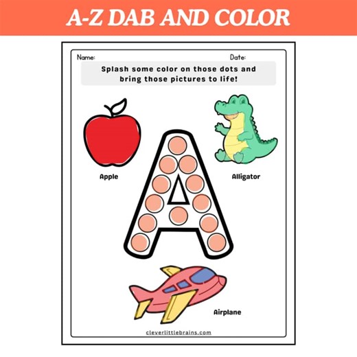 Alphabet Dab & Color Worksheets A-Z: Letter Recognition Coloring Pages