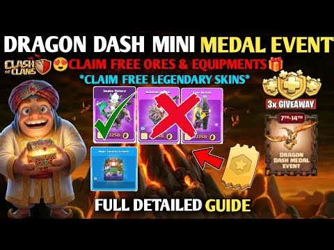 🚨CLAIM FREE HERO SKIN & DECO IN DRAGON DASH MINI MEDAL EVENT Clash Of Clans- Free Ores & Rewards!✅