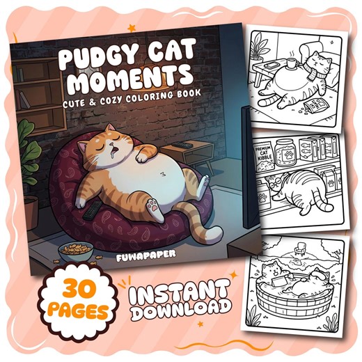 Cat Moments Coloring Book: 30 Digital Printable Pages, Instant Download for Kids & Adults - Etsy