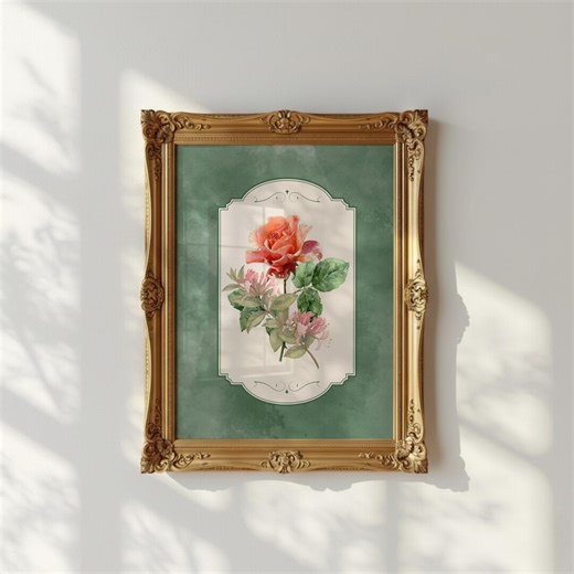 June Birth Flower Wall Art | Rose & Honeysuckle Printable | Love Passion Floral Art | Birth Month Flower Sage Green Digital Download - Etsy