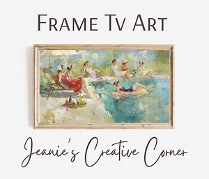 Frame TV Art, Retro Poolside Girls, Mid-century Summer Scene, Impressionist Oil Painting Style, 16:9 Digital Download - Etsy Australia