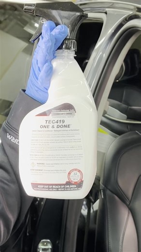 Technicians Choice TEC419 One & Done: pH-balanced, water-based cleaner & conditioner for leather, vinyl, & plastic. Removes dirt & residue. #detailing #carwash #cleaning #satisfying #autodetail #clean #dirty #foryou #fyp