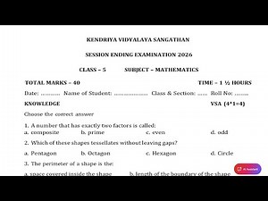 Class-5 Maths (Set-4) / Annual Exam 2026 Question Paper Session Ending PM SHRI K V Term2 SEE 2026