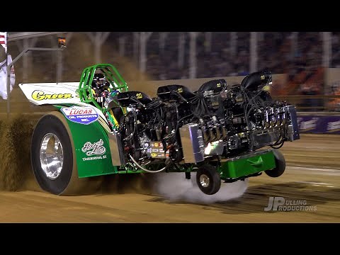 Lucas Oil Super Modified Tractors pulling at the 2021 America's Pull in Henry, IL