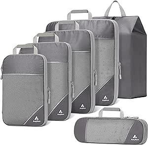 Compression Packing Cubes, 6 Set/4 Set Compression Packing Cubes for Carry on Suitcase, Travel Essentials, Travel Organization, Expandable Luggage Suitcase Organizer Bags Set, Grey