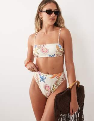 ASOS DESIGN Shelly Ibiza high leg cheeky bikini bottom in shell print | ASOS