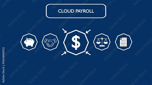 Payroll financial technology automation with cloud payroll for online salary management, employee compensation and digital business finance concept.