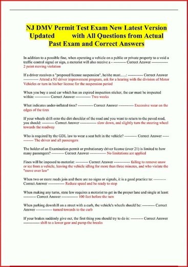 Nj Dmv Permit Test Exam New Latest Version Updated With All video