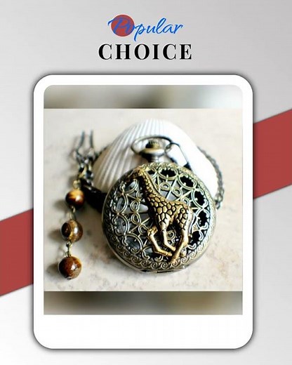 Giraffe battery operated pocket watch in bronze.