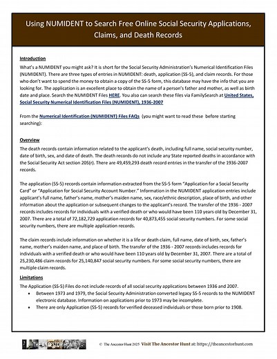 Using NUMIDENT to Search Free Online Social Security Applications, Claims, and Death Records - The Ancestor Hunt
