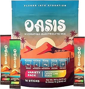 Oasis Electrolyte Powder - Sugar Free, Zero Calorie, Natural Flavor Hydration Packets for Workout or Going Out | ORS Hydration Powder Solution with 5 Electrolytes, Vitamin C | Variety Pack (16 Sticks)