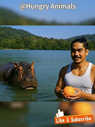 You Won't Believe What This Hippo Eats! 🍊🦛 #animals #eating #hippo