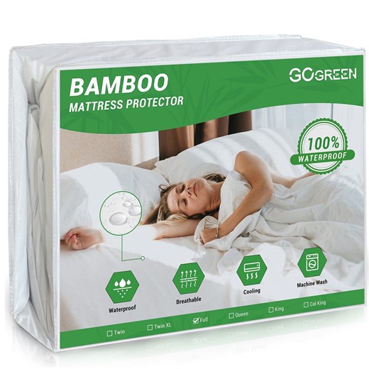 Gogreen Waterproof Mattress Protector, Breathable Cooling Bed Mattress Cover with Deep Pocket Plastic Mattress Protector Fitted 6"-15"(Bamboo Jersey, Full 54"x75")