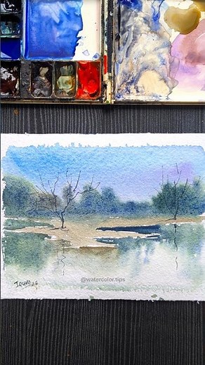 Painting Watercolour Lakeside Reflections! 🏞️✨ | Watercolor Tips #watercolor #painting #artshorts