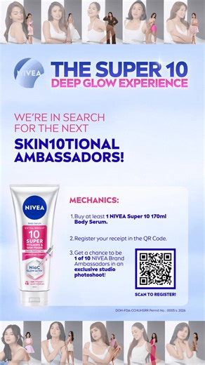 Get a chance to win an exclusive photoshoot as 1 of 10 Skin10tional girls! 💕 Buy NIVEA Super10 Body Serum 170ml to join! Check the link for more details! ✨ https://tinyurl.com/Super10DeepGlowExperience | NIVEA