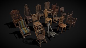 Medieval Wooden Chairs Pack - Buy Royalty Free 3D model by GetDeadEntertainment