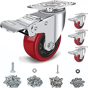4" Heavy Duty Casters with Security Dual Locking A/B Brake Wheels, Load 1200lbs, No Noise Polyurethane (Pu) Wheels, for Given to Workbenches, Saw Tables, Stage Toolboxes, Beds