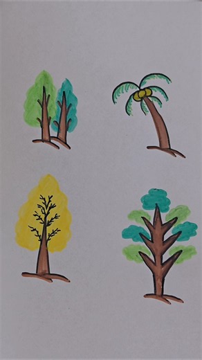 How to draw 4 types of Tree Drawing Easily ll simple tree drawing for beginners #shorts