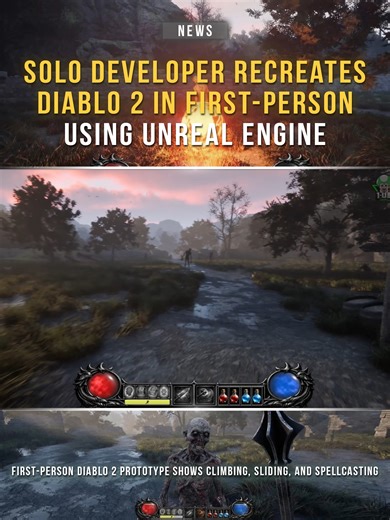 A solo developer known as @IMakeGames_UE is gaining major attention for a stunning first‑person Diablo 2 remake built in Unreal Engine. The latest showcase features fully functional Fireball and Teleport spells, along with modern movement systems like climbing obstacles and sliding, giving the classic ARPG a fast, immersive FPS twist. While the developer notes that visual effects will be improved later, the core gameplay — spellcasting, traversal, and enemy interactions — is already working smoo