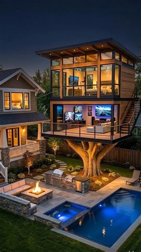 Renovation Vault | 🏡🕹️ Gaming Treehouse - This projects transforms this ordinary tree in a backyard into the ultimate dream tree house, 2 storey gaming... | Instagram