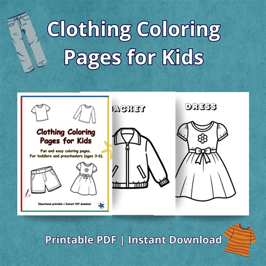 Clothing Coloring Pages for Kids | Clothes Coloring Worksheets | Preschool Learning Activity | Printable PDF | Instant Download - Etsy
