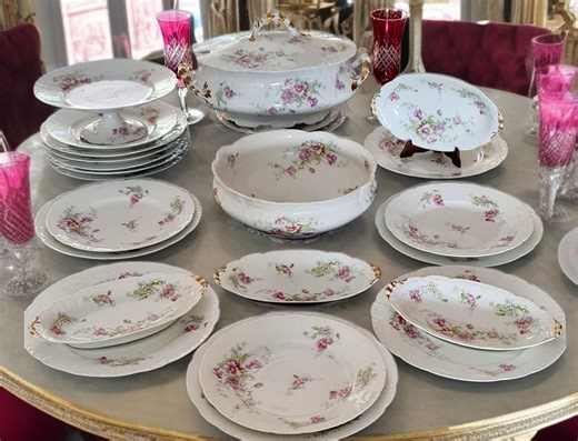 French Limoges Dinner Set With Pink Flowers, Wedding Gift, Anniversary - Etsy