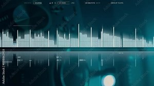 This digital display of audio waveform data with white bars showing sound levels.