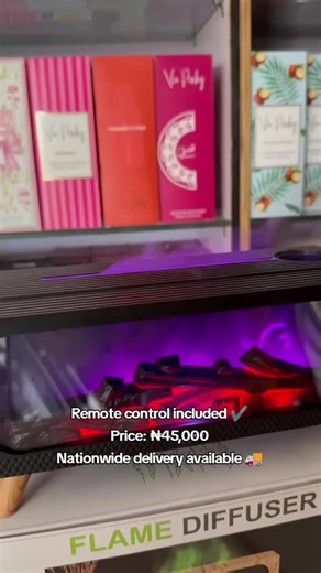 Flame Diffuser 🔥✨ Set the mood with this realistic flame effect diffuser. Cozy vibes, soft lighting, calming aroma all in one. Remote control included ✔️ Price: ₦45,000 Nationwide delivery available 🚚 #gk_interiors #interiordecorvendorinwarrideltastate #homedecor #luxuryvibes #gkinteriors