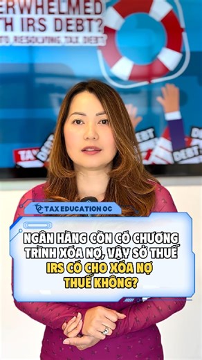 💡 Cô Vika chia sẻ: Có, IRS có chương trình giảm hoặc xóa nợ thuế hợp pháp, nhưng không dễ được chấp thuận. IRS sẽ xem xét kỹ thu nhập, tài sản, chi phí sinh hoạt và khả năng chi trả thực tế của bạn trước khi quyết định. 📘 Hiện có 3 chương trình chính mà IRS áp dụng: 1️⃣ Offer in Compromise (OIC): Thỏa thuận trả một phần nợ thuế – nếu được chấp thuận, phần còn lại sẽ được xóa bỏ. 2️⃣ CNC (Currently Not Collectible): Tạm ngừng thu nợ vì người nộp thuế chứng minh không đủ khả năng chi trả. 3️⃣ Pa