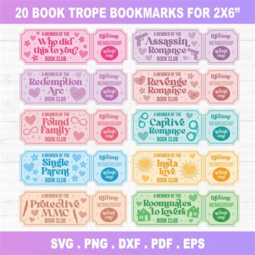 Bookmark SVG PNG Bundle: Spicy Bookish Ticket, Fantasy Book PNG Designs, Template, Reading Lover, Cricut, Cut File - Etsy