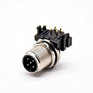 Elecbee M12 Connector 5 Pin A Coding Male Panel Receptacle Right Angle Socket PCB Mount Right Angle Male 5 Pin M12 Connector