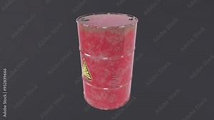 Red barrel with warning symbol found in an abandoned industrial area