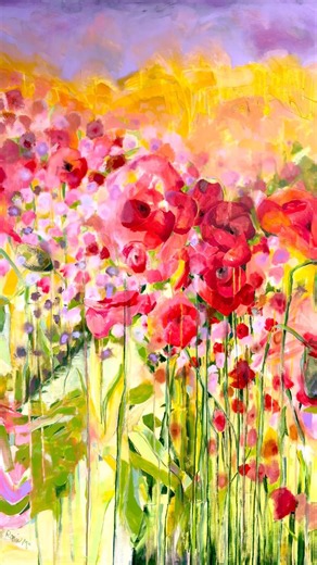 Abstract impressionist painting, acrylic on canvas ‘The poppies and the cornfield’