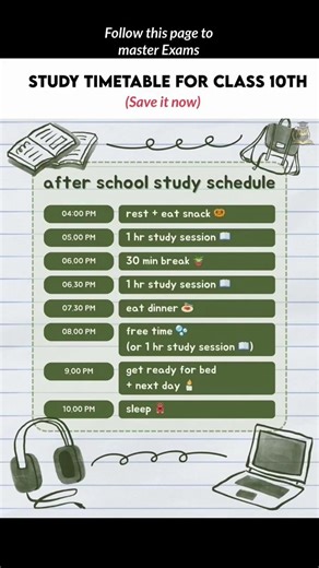 study time table for class 10