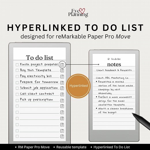 To Do List Notebook Designed for the Remarkable Paper Pro Move | Hyperlinked Check List | Remarkable Notes | Task Tracker | Day Planner - Etsy