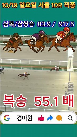 10/19 일요일 "경마 원 서울 10R 적중 영상"