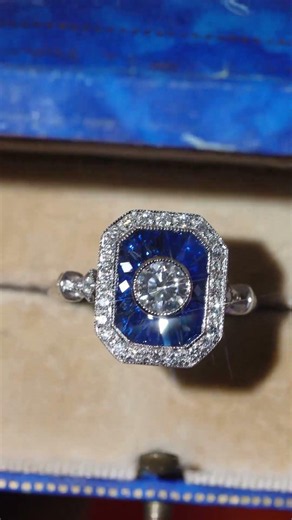 Diamond and Sapphire Art Deco Style Engagement Ring