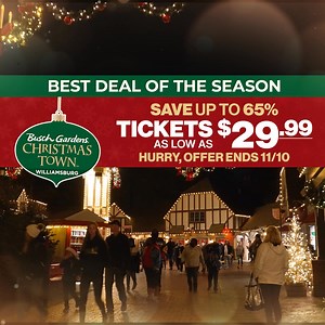 Get Busch Gardens tickets for as low as $29.99! Enjoy over 10 million lights, shows, Santa & more at Christmas Town! 🎄 | Busch Gardens Williamsburg